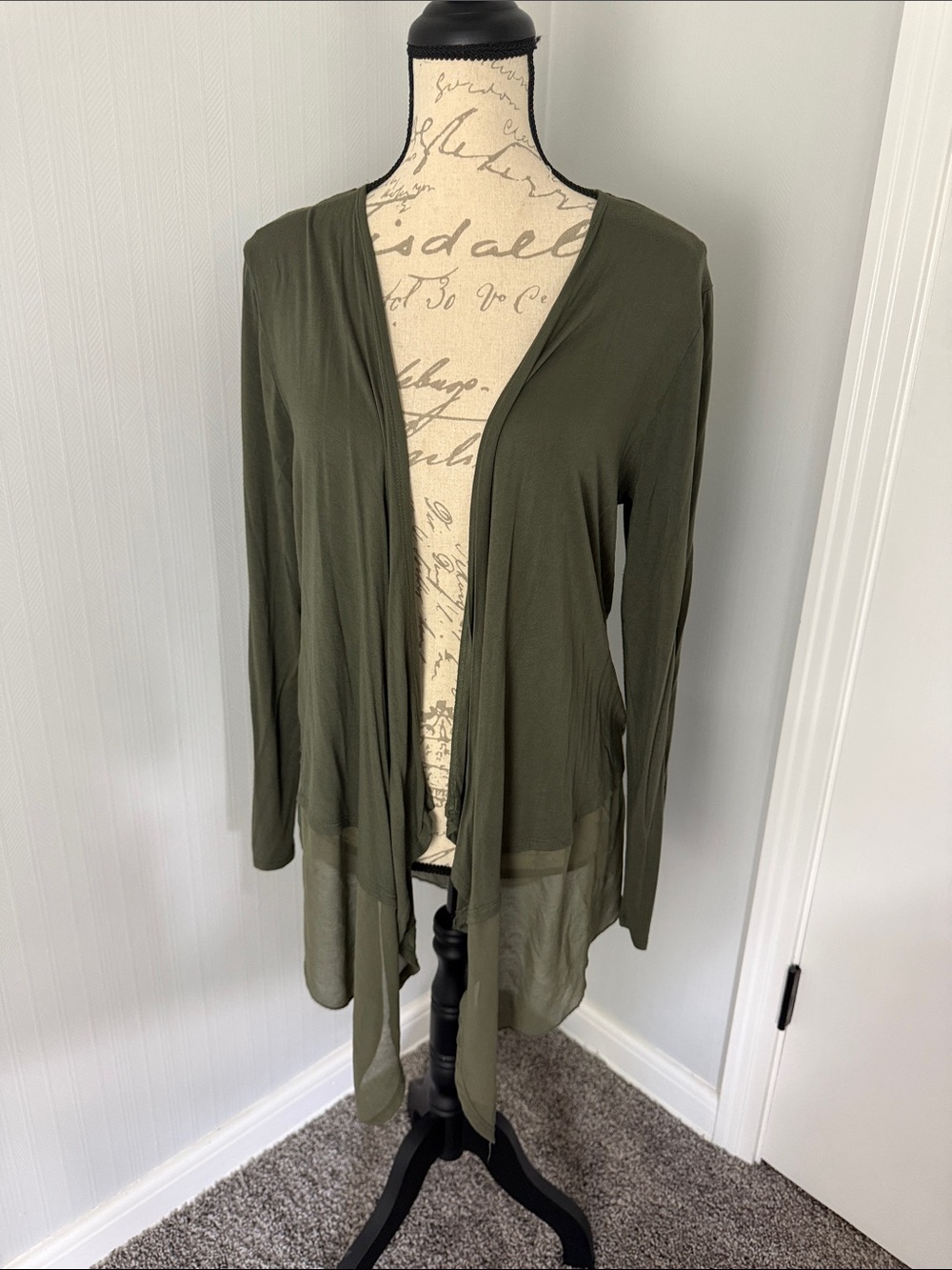 Lightweight Open-Front Drape Cardigan - Olive Green size Medium